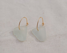 Gold Blue Seaglass Hoops