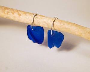 Rare Cobalt Blue Seaglass Hoops