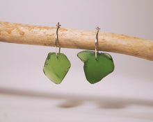 Small leaf green Seaglass Hoops