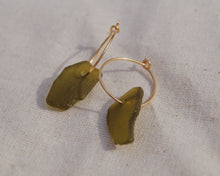 Gold Green Seaglass Hoops