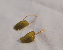 Gold Green Seaglass Hoops