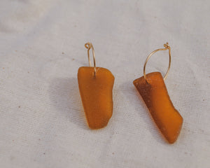 Gold Brown Seaglass Hoops