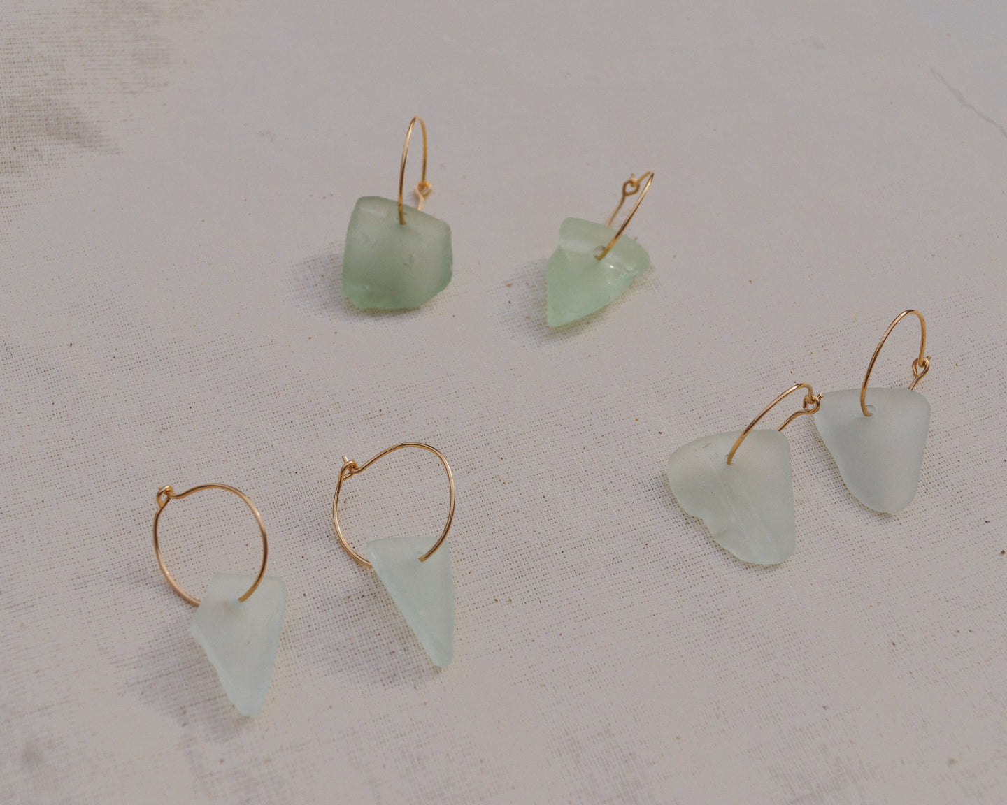 Gold Blue Seaglass Hoops